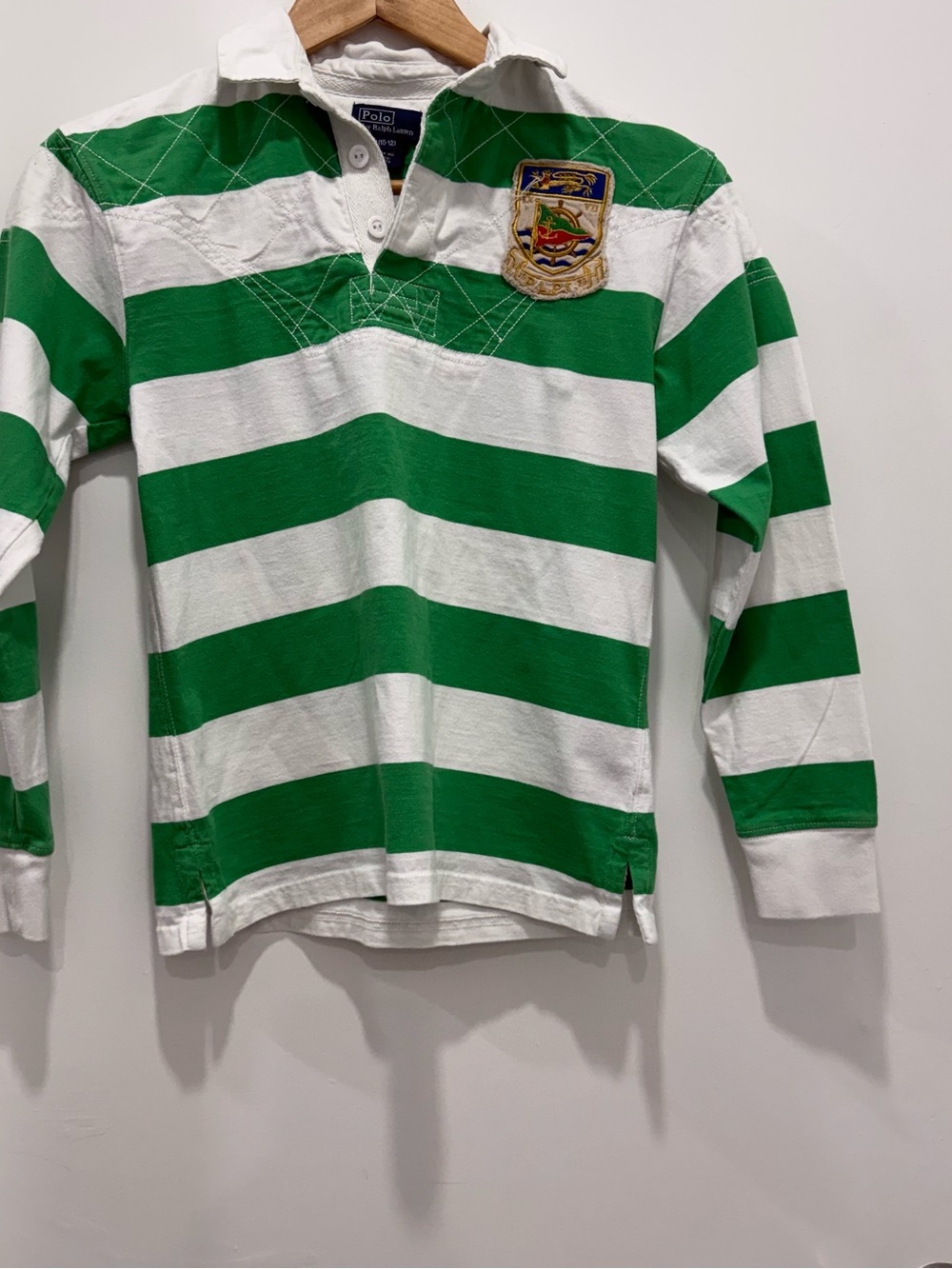 Polo Ralph Lauren Boys M 10-12 Green White RLPC Crest Rugby Shirt